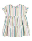 Baby Striped Linen Look-Alike Tiered Dress, image 1 of 5 slides