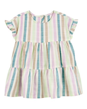 Baby Striped Linen Look-Alike Tiered Dress, 