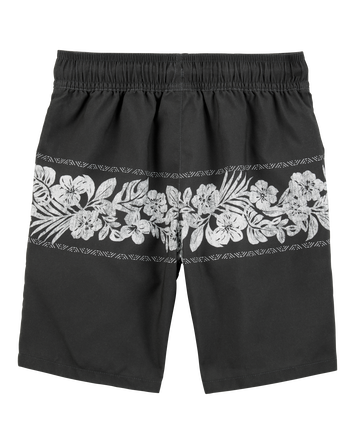Boys Tropical Swim Trunks-Black, 
