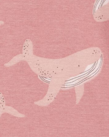 Baby Whale Print Snug Fit Cotton 4-Piece Pajamas, 