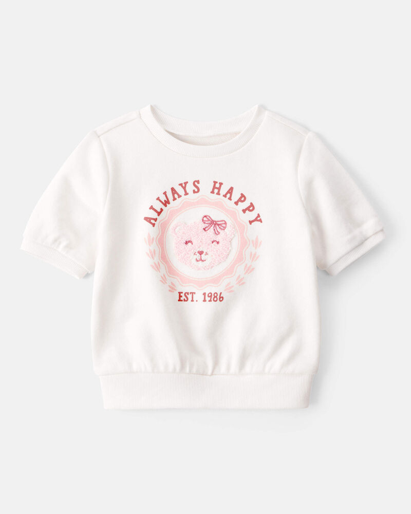 Baby Girl Always Happy French Terry Short-Sleeve Top - White, image 1 of 4 slides