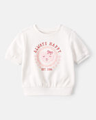 Baby Girl Always Happy French Terry Short-Sleeve Top - White, image 1 of 4 slides