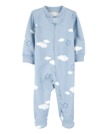 Baby Cloud Print 2-Way Zip Cotton Sleep & Play Pajamas - Blue, 