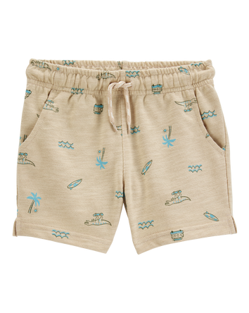 Toddler Boy Beach Print Pull-On French Terry Shorts - Khaki, 