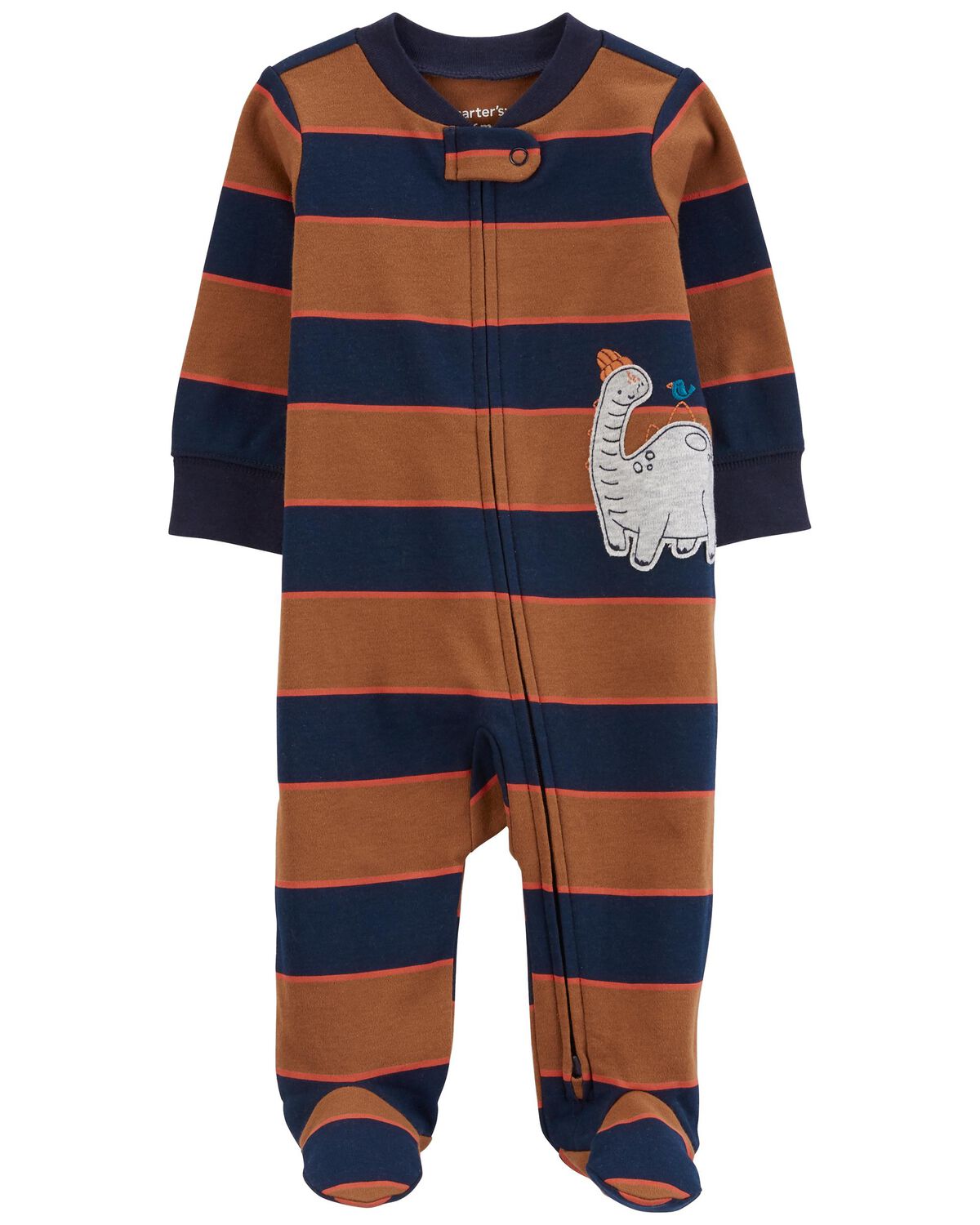Navy/Brown Baby Dinosaur 2Way Zip Cotton Sleep & Play Pajamas