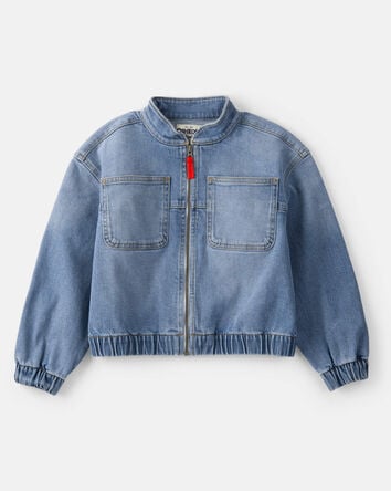 Girls Zip-Up Long-Sleeve Denim Jacket - Blue, 