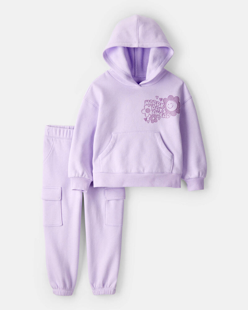 Toddler Girl 2-Piece Flower Graphic Long-Sleeve Hoodie & Pant Set - Purple, image 1 of 8 slides