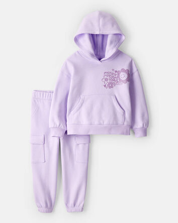 Toddler Girl 2-Piece Flower Graphic Long-Sleeve Hoodie & Pant Set - Purple, 
