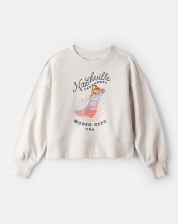 Girls Nashville Western Cotton Long-Sleeve Pullover Sweatshirt - Ivory, 