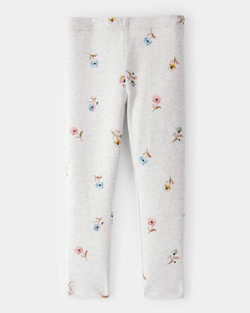 Toddler Girl Cotton Floral Stretch Leggings - Grey, 