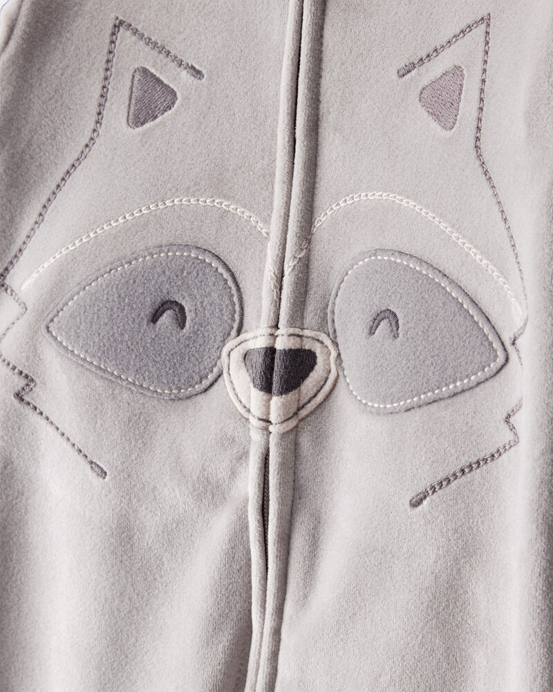 Baby Boy Raccoon Velour Long-Sleeve Loose Fit 1-Piece Pajamas - Grey, image 3 of 4 slides
