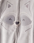 Baby Boy Raccoon Velour Long-Sleeve Loose Fit 1-Piece Pajamas - Grey, image 3 of 4 slides