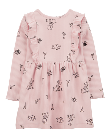 Toddler Paris-Print Long-Sleeve Dress - Pink, 