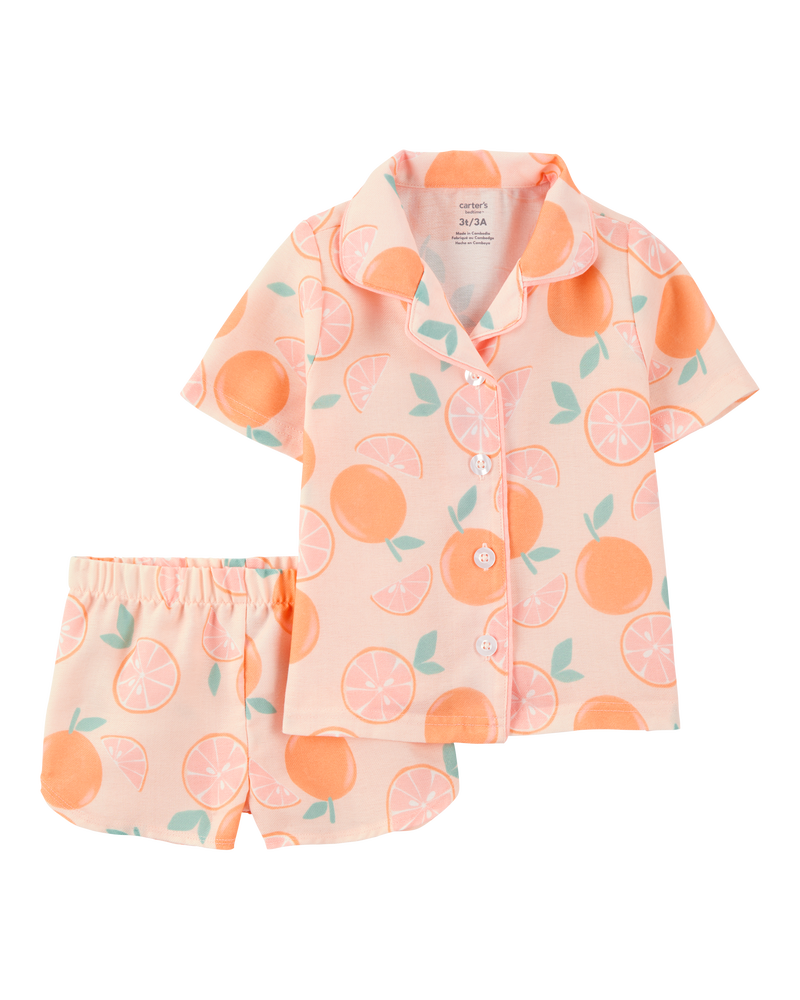 Toddler Orange Print 2-Piece Pajamas - Pink, image 1 of 3 slides