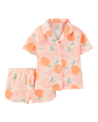 Toddler Orange Print 2-Piece Pajamas - Pink, image 1 of 3 slides