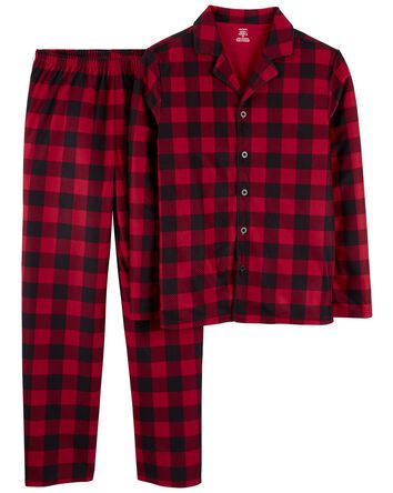 Kid 2-Piece Buffalo Check Fleece Coat Style Pajamas, 
