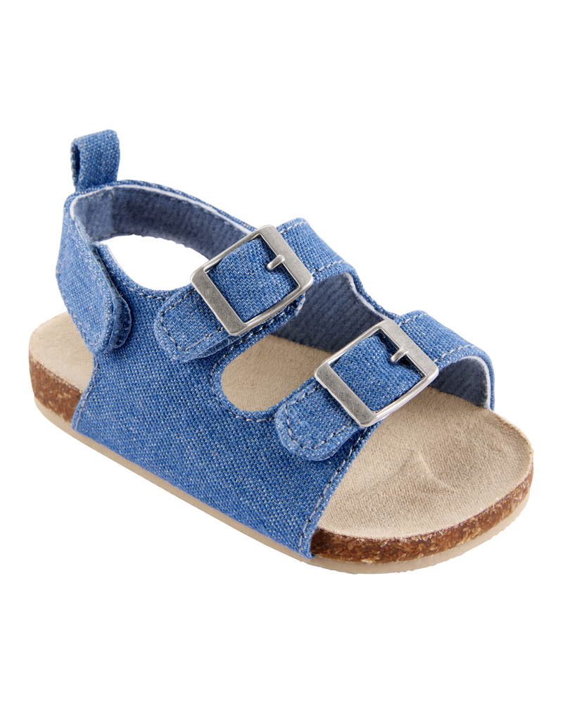 Baby Chambray Buckle Faux Cork Sandals, image 1 of 7 slides