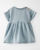 Baby Organic Cotton Gauze Dress in Blue, image 1 of 6 slides