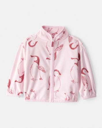 Baby Girl Penguin Microfleece Zip-Up Jacket - Pink, 