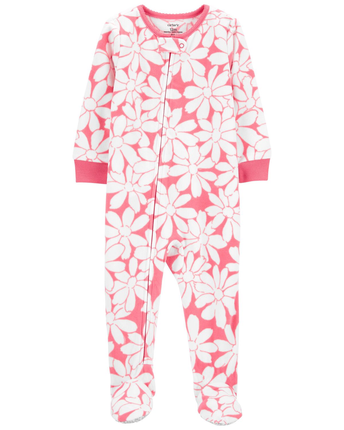 Pink Toddler 1Piece Floral Fleece Footie PJs