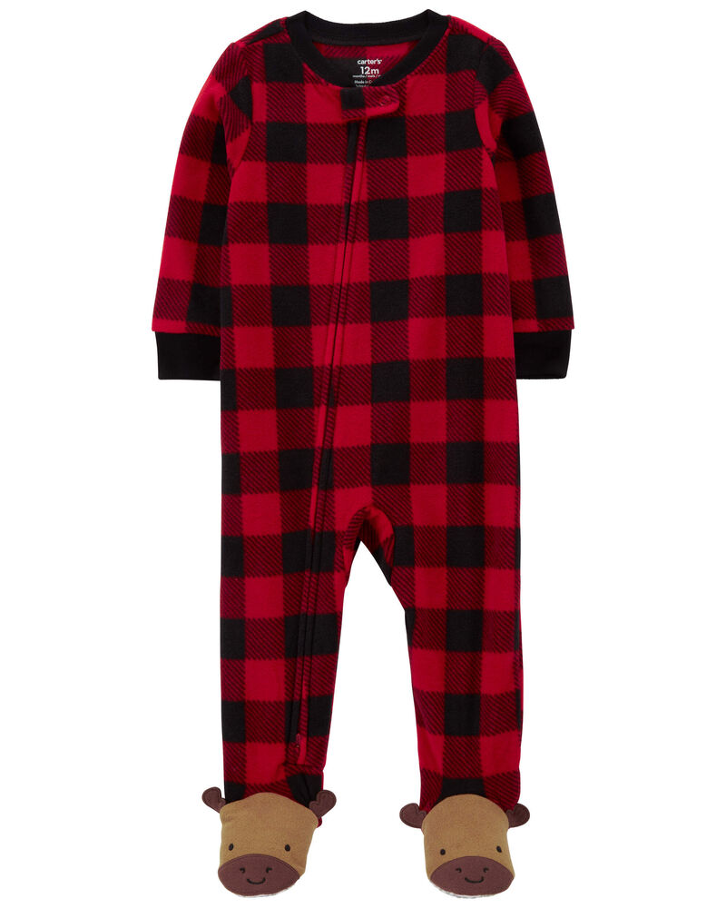 Baby 1-Piece Buffalo Check Fleece Footie Pajamas, image 1 of 6 slides