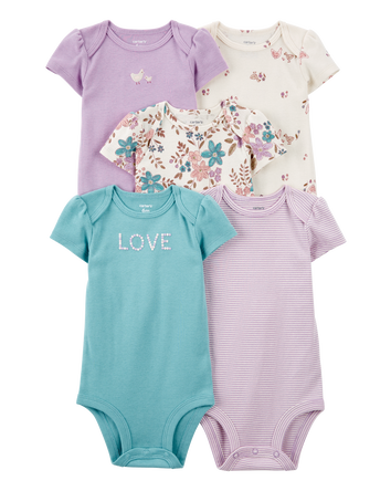 Baby Girl 5-Pack Floral Short-Sleeve Bodysuits, 