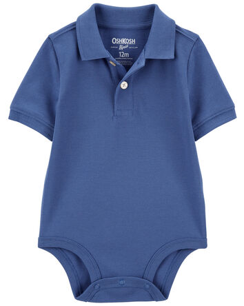 Baby Blue Piqué Polo Bodysuit, 