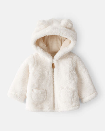 Baby Sherpa Long-Sleeve Hooded Zip-Up Jacket - Ivory, 