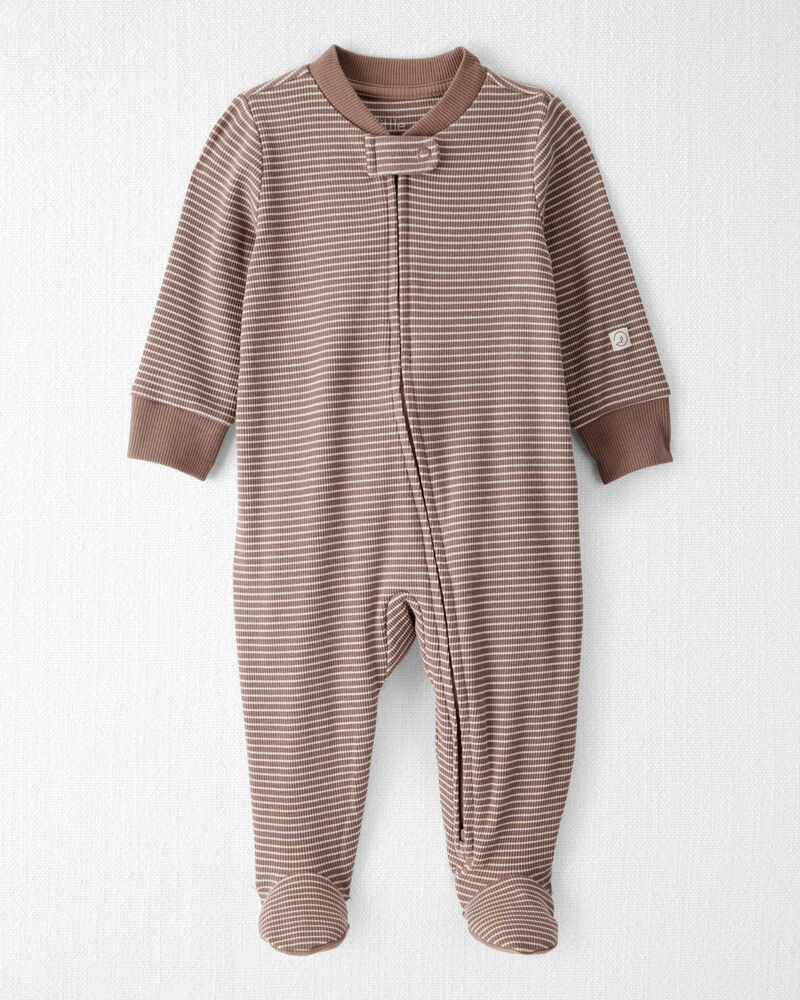 Baby Organic Cotton Sleep & Play in Brown Stripes, image 1 of 5 slides