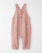 Baby Organic Cotton Gauze Overalls in Pink, image 1 of 5 slides