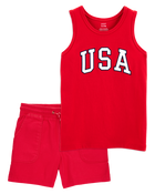 Kid 2-Piece 4th of July Tank & Pull-On Shorts Set - Red, image 1 of 6 slides