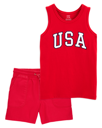 Kid 2-Piece 4th of July Tank & Pull-On Shorts Set - Red, 