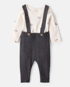Baby Boy Sheep Print Cotton Long-Sleeve Overall Set - White/Grey, image 1 of 6 slides