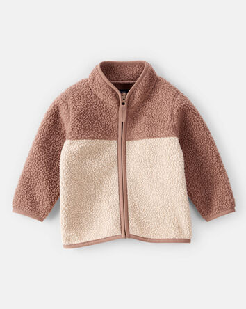 Baby Boy Color Block Microfleece Zip-Up Jacket - Tan, 