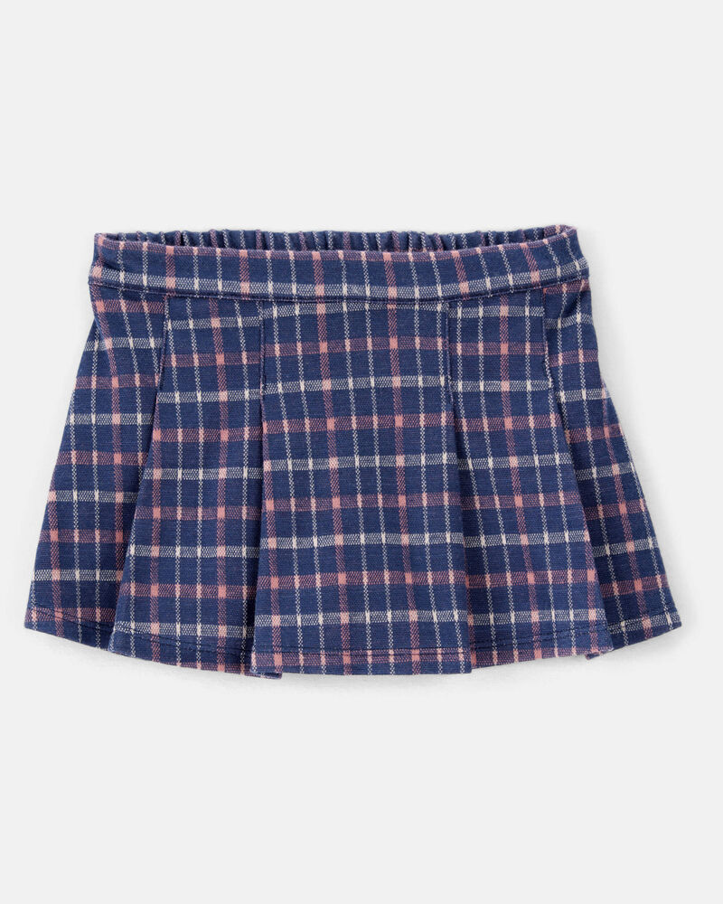 Toddler Girl Plaid Print Knit Skort - Navy/Blue, image 1 of 4 slides