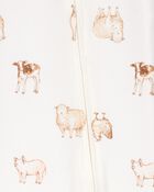 Baby Farm Animals Print 2-Way Zip PurelySoft Sleep & Play Pajamas - Ivory, image 4 of 6 slides