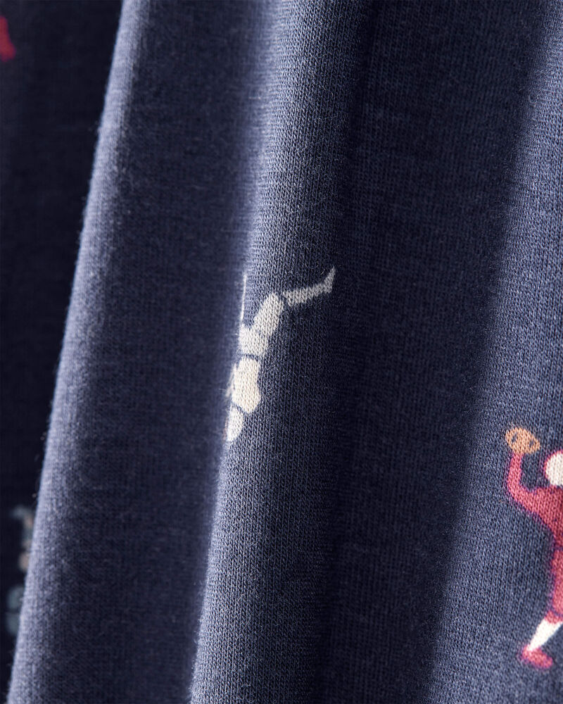 Baby Boy Football Print PurelySoft Long-Sleeve 2-Way Zip 1-Piece Pajamas - Navy Blue, image 3 of 6 slides