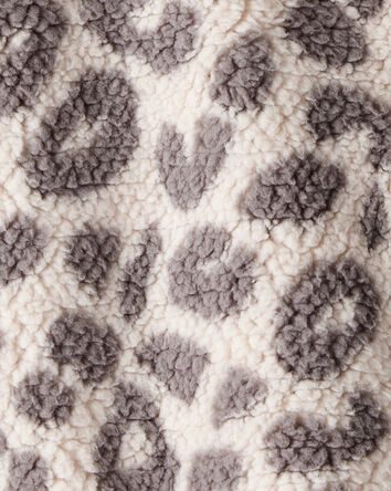 Toddler Girl Cheetah Sherpa Quarter-Snap Pullover - Brown, 
