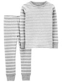 Grey - Kid 2-Piece Striped 100% Snug Fit Cotton Pajamas