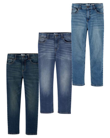 Kid 3-Pack Multi-Wash Straight-Leg Jeans Set, 