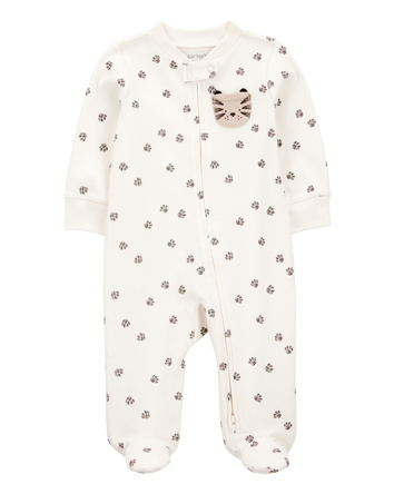 Baby Boy Tiger Print 2-Way Zip Cotton Sleep & Play Pajamas - Ivory, 