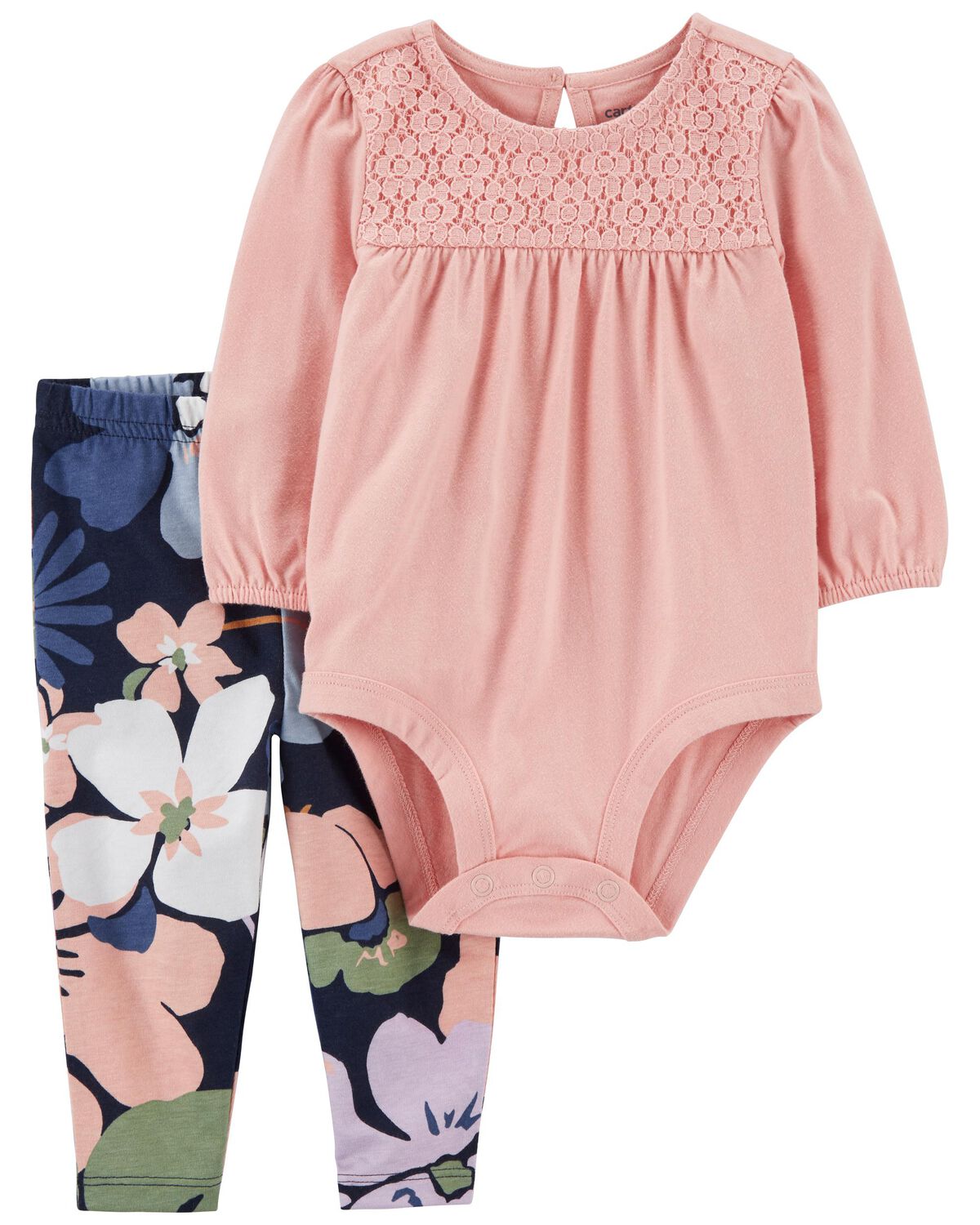 Pink/Navy Baby 2Piece Bodysuit Pant Set