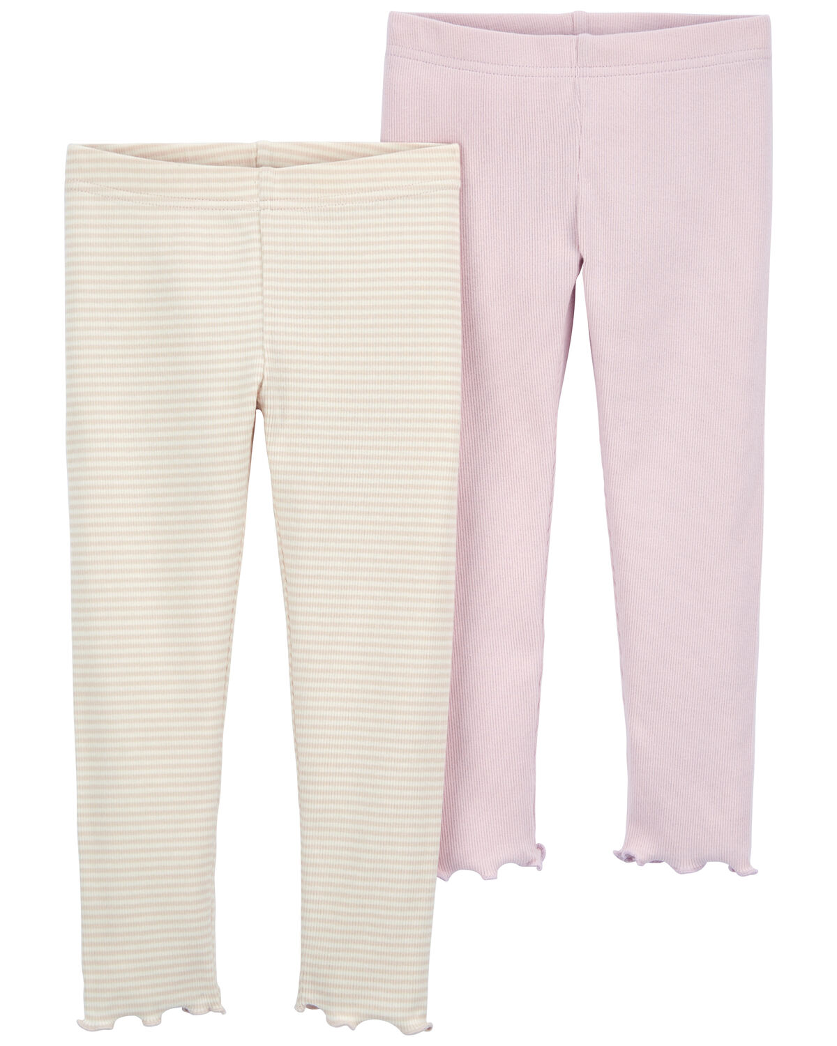 Pink/Ivory Toddler 2Pack Lettuce Hem Leggings Set