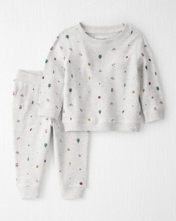 Baby Girl 2-Piece Organic Cotton Waffle Knit Set in Nature Icon Print, 