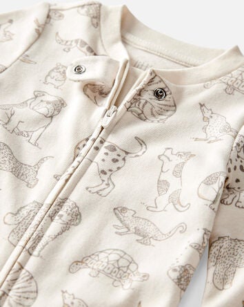 Baby Organic Cotton Animal-Print Sleep & Play Pajamas, 