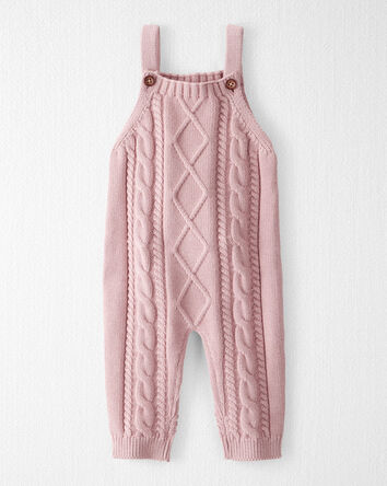 Baby Girl Organic Cotton Cable Knit Overalls, 