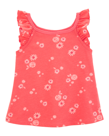 Toddler Floral Flutter-Sleeve Tank - Orange, 