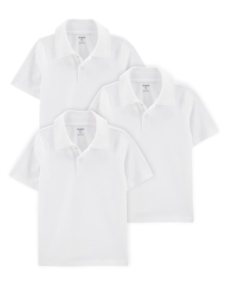 Kid 3-Pack Pique Uniform Polo Shirts - White, image 1 of 5 slides