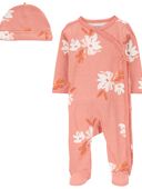 Pink - Baby 2-Piece Floral Sleep & Play Pajamas and Cap Set