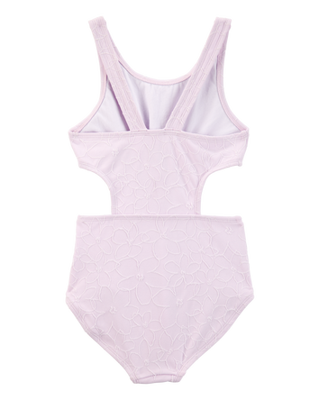 Girls 1-Piece Ribbed Cut-Out Swimsuit - Purple, 